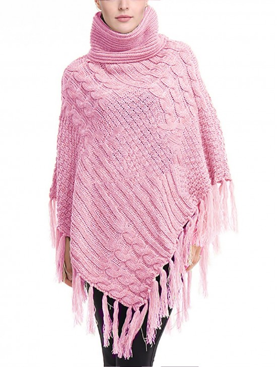 Cowl Neck Cape/Poncho W/Fringes